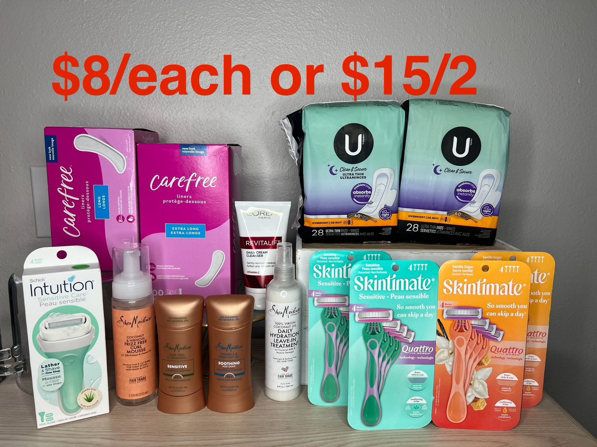Feminine Hygiene And Care Women, Pads, Razors, Deodorant, Hair Products And Face