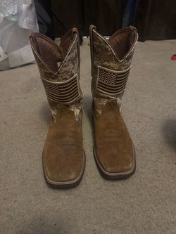 Camo Western Cowboy Boots with American Flag Patch