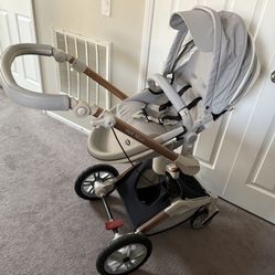 Hot Mom Stroller 360 Degree Rotation Baby Stroller, PU Leather Pushchair Pram,F023 Grey Stroller