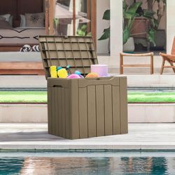 New 31 Gallon Waterproof Resin Outdoor Storage Box with Lock, Organization and Storage Container for Patio Furniture, Pool Toys, Garden Tools