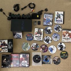 PlayStation 2  - Sony PS2 w 2 Controllers, Ethernet Adapter For Online Play And over 20 Games