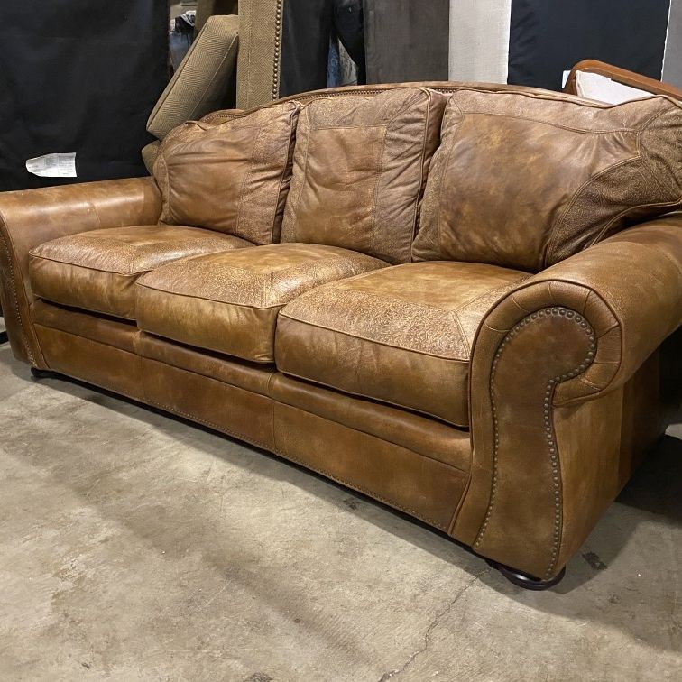 Leather Saddle Brown 3-Seater Sofa