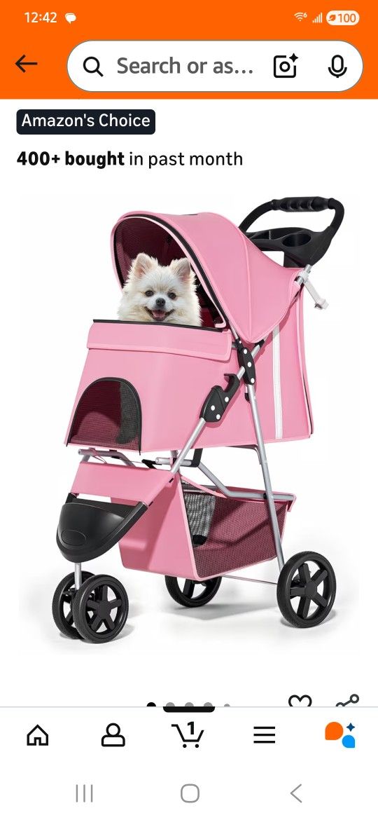 3 Wheel Pink Dog Stroller