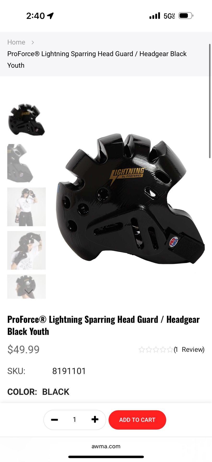 ProForce Headgear Black Youth