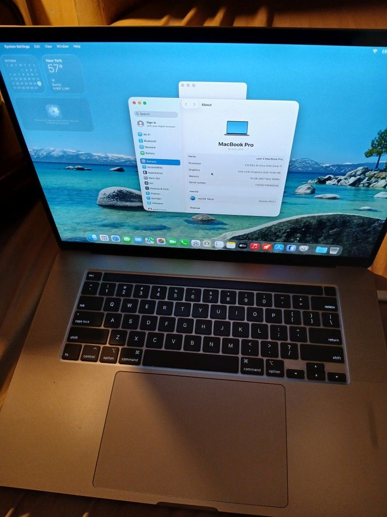 Apple MacBook Pro 16.1 2.6 Ghz 6 Core i7 Processor 2019 16gb Ram 512gb Ssd 0s Tahoe 26.0.1 Touch Bar Fingerprint Very Clean With Charger 