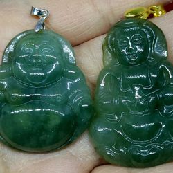 Burmese Jadeite Jade Pendant Pair Lucky BUddha .