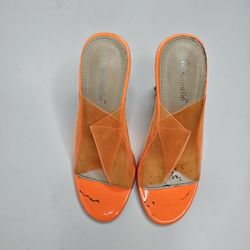 Meilikelin Orange Heels Clear Strap Round Toe Heel Mules Slides Sz 38 