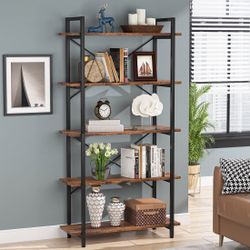 5-Tier Book shel f, Industrial Etagere Brown Book case Display Shel f Unit
