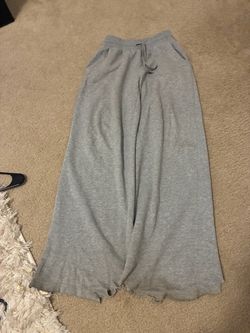 Gray Wide-Leg Sweatpants with Drawstring