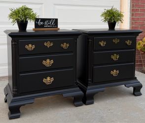 (2) Gorgeous Black 3-Drawer Solid Wood “American Drew” Night Stands
