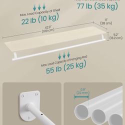 SONGMICS Clothes Rack with Top Shelf Wall Mounted Clothing Rack - Cloud White