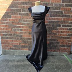 Birdy Grey Dress Women's Small Black Off Shoulder Satin Formal Gown Bridesmaid