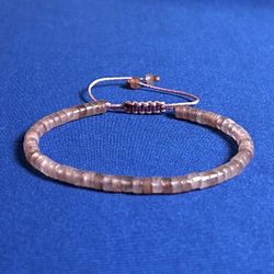 Strawberry Quartz Bracelet – 2×4mm Tube Gemstone Beads, Healing Crystal Jewelry – Adjustable Dainty Gift