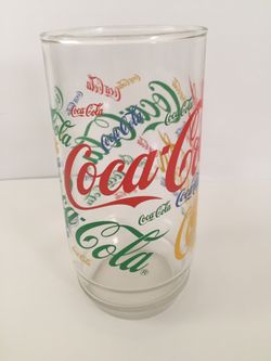 One Vintage Coca Cola 16oz Cooler Glass Red Blue Green Yellow Logos No flaws Amazing conditon