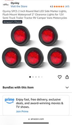 Oyviny 5PCS 2 Inch Round Red LED Side Marker Lights, Flush Mount Waterproof 2" Clearance Lights for 12V Semi Truck Trailer Tractor RV Camper Vans Moto