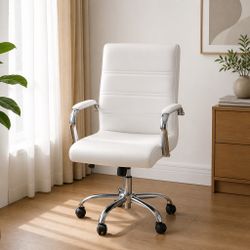 White Leather Office Chair with Chrome Base