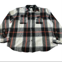 COOFANDY Men’s Plaid Flannel Shirt Jacket 3XL Black Gray Red NWT