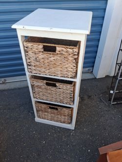 White Wood Storage Unit with Wicker Baskets