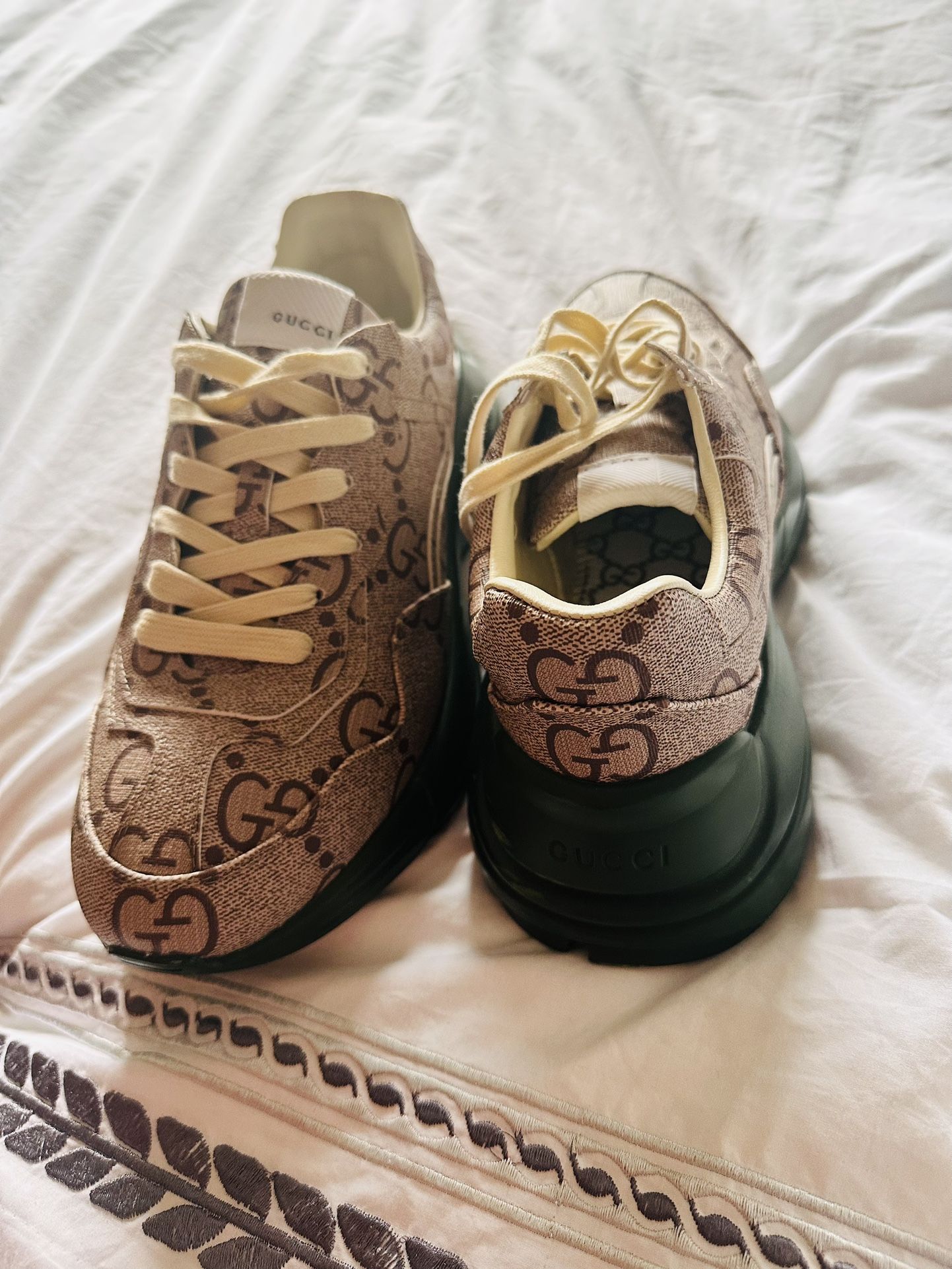 GUCCI RHYTON JUMBO GG COATED CANVAS SNEAKERS BROWN/GREEN SIZE 41 LIKE NEW