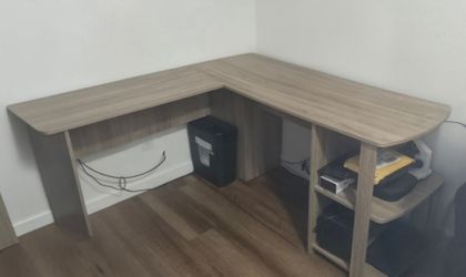 L-Shaped Corner Desk with Shelves