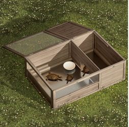 Wooden Tortoise Habitat House Indoor/Outdoor Enclosure, Home Small Animal Breeding Box Amphibians Enclosure Cage Reptile for Gecko Lizard Snake 37 x 2