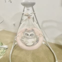 Fisher price Baby Swing Pink Gray White Gently Used 
