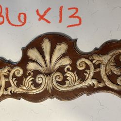 Vintage Wall Art Decor - Dark Red and Creamy White Scroll Design - Wood & Metal Accent