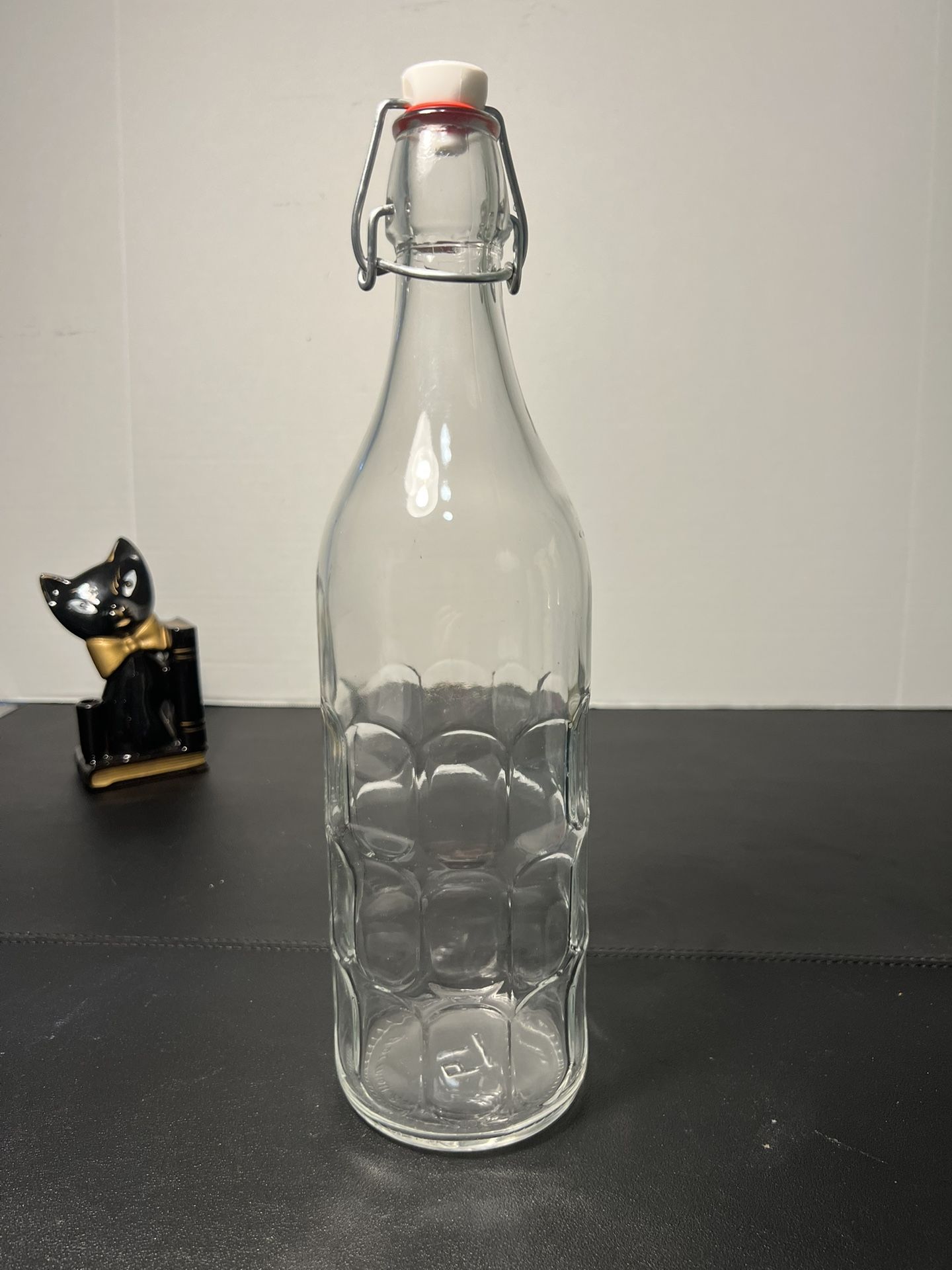 Bormioli Rocco 1990 Moresca 19 Swing Top Stopper Clear Glass Bottle Italy, 12.5”