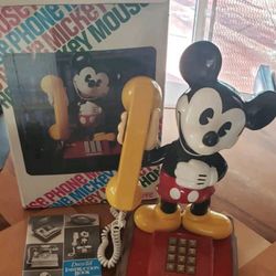 Vintage Walt Disney Mickey Mouse ATC Telephone Push Button 15" w Original Box