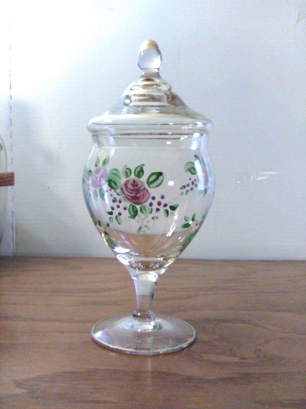 Clear Glass Apothecary Jar Floral Decor Gold Trim