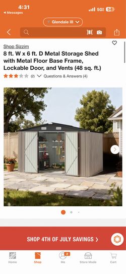 Shop Sizzim 8 ft. W x 6 ft. D Metal Storage Shed with Metal Floor Base Frame, Lockable Door, and Vents (48 sq. ft.)