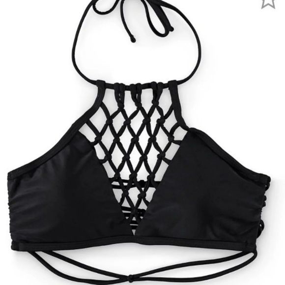 Black High Neck Fishnet Bikini Top