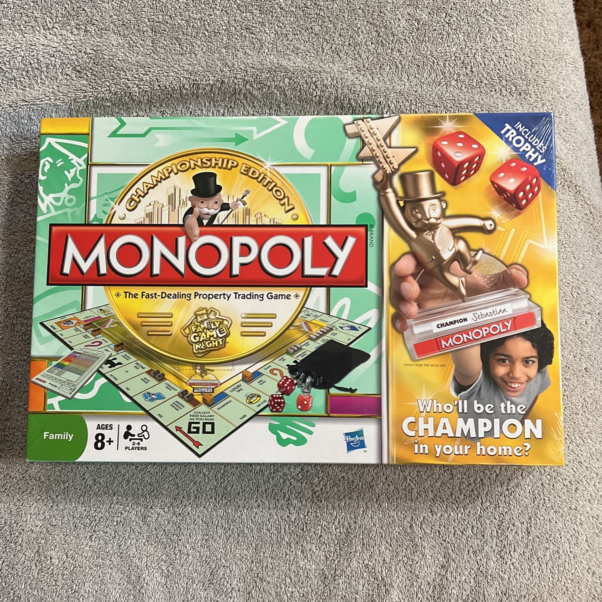 Monopoly Championship Edition Family Game With Trophy 2009 Hasbro Sealed