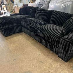  $20 Down Payment Finance🦋New ▪️Black Velvet 2 Piece Sectional with Chaise ▪️# Sofa # Loveseat # Couch # Living Room Set Options Available