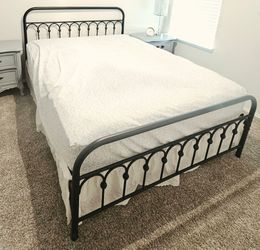 Queen Black Metal Bed Frame and New Mattress