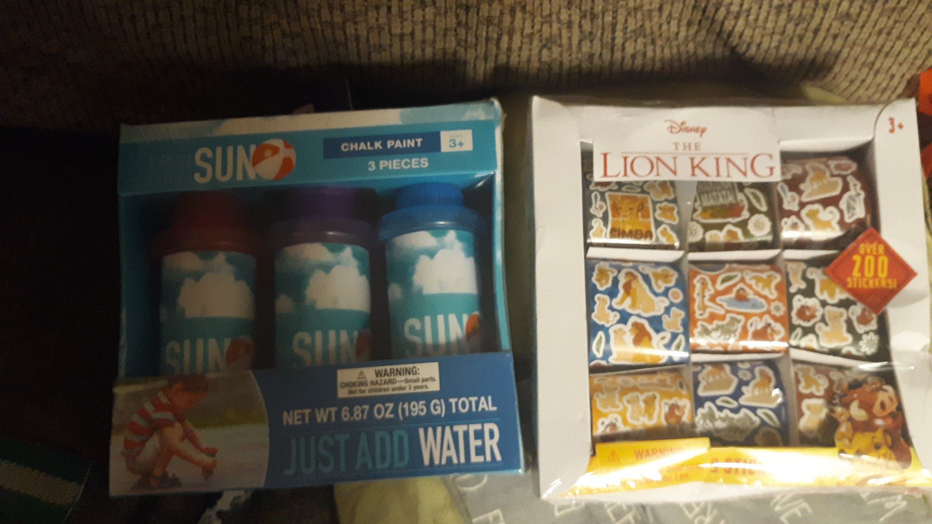free water chalks and lion king stikers