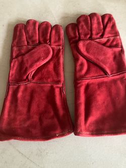 Red Suede Leather Welding Grilling Gloves 14 inch -Lined