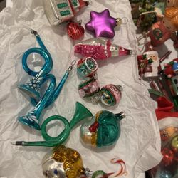 Vintage Mercury Glass Christmas ornaments French Horn Trumpet 