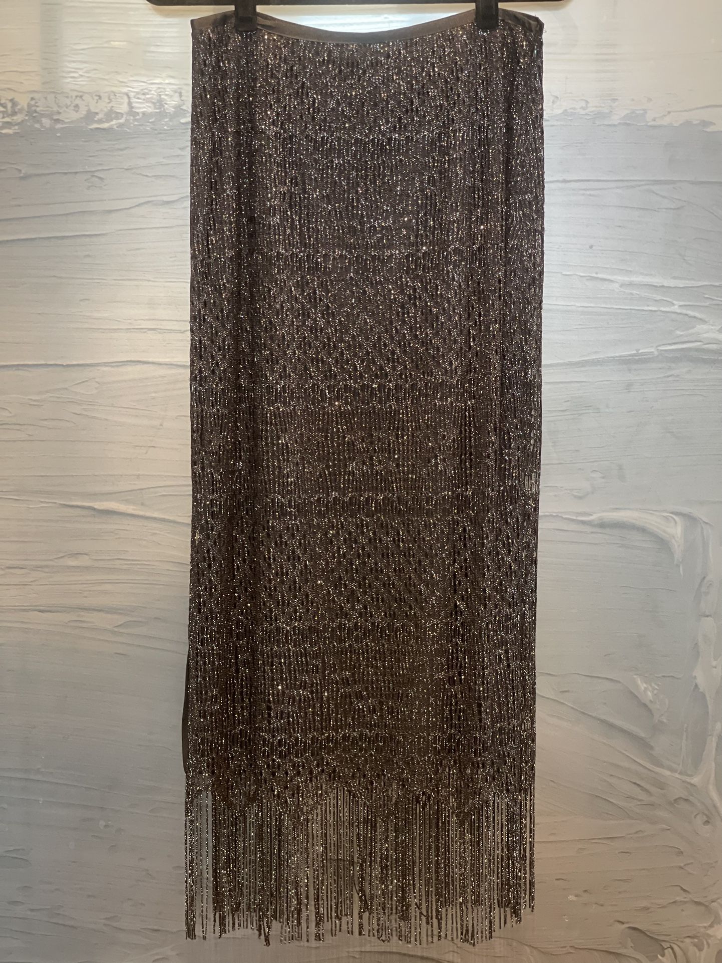 Sunny Leigh Maxi Black Sequin Skirt. Two Leg Slits. Sz 8.