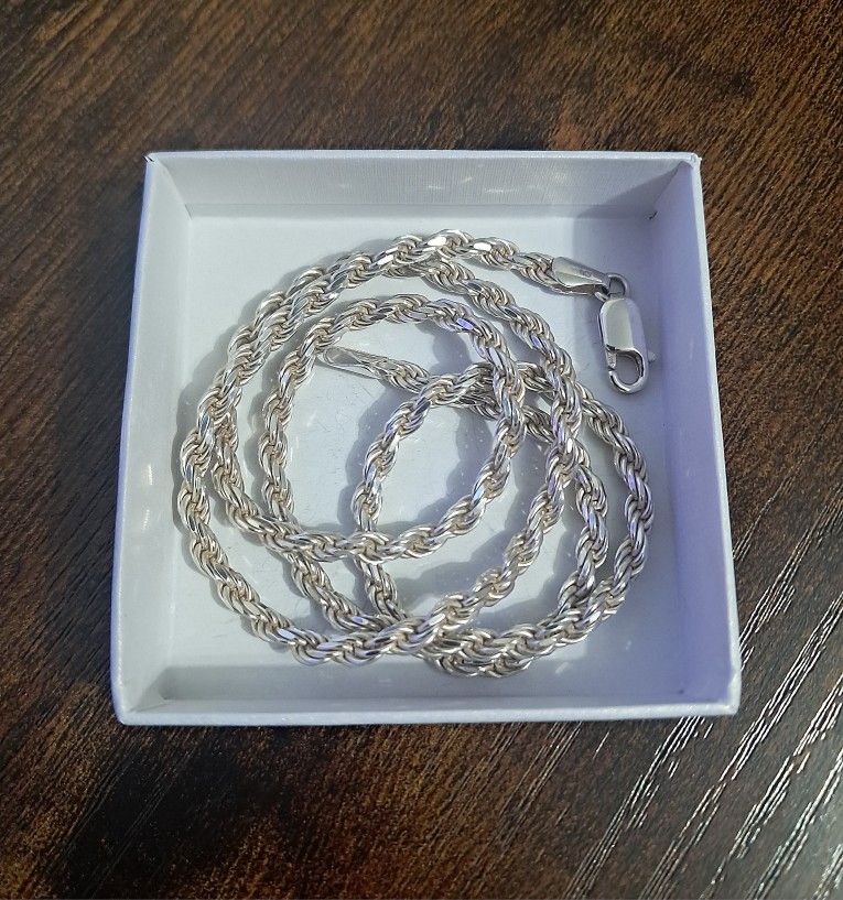 Genuine Solid Italian Sterling Silver 4.5 mm Diamond Cut Rope Chain (Retail $265)