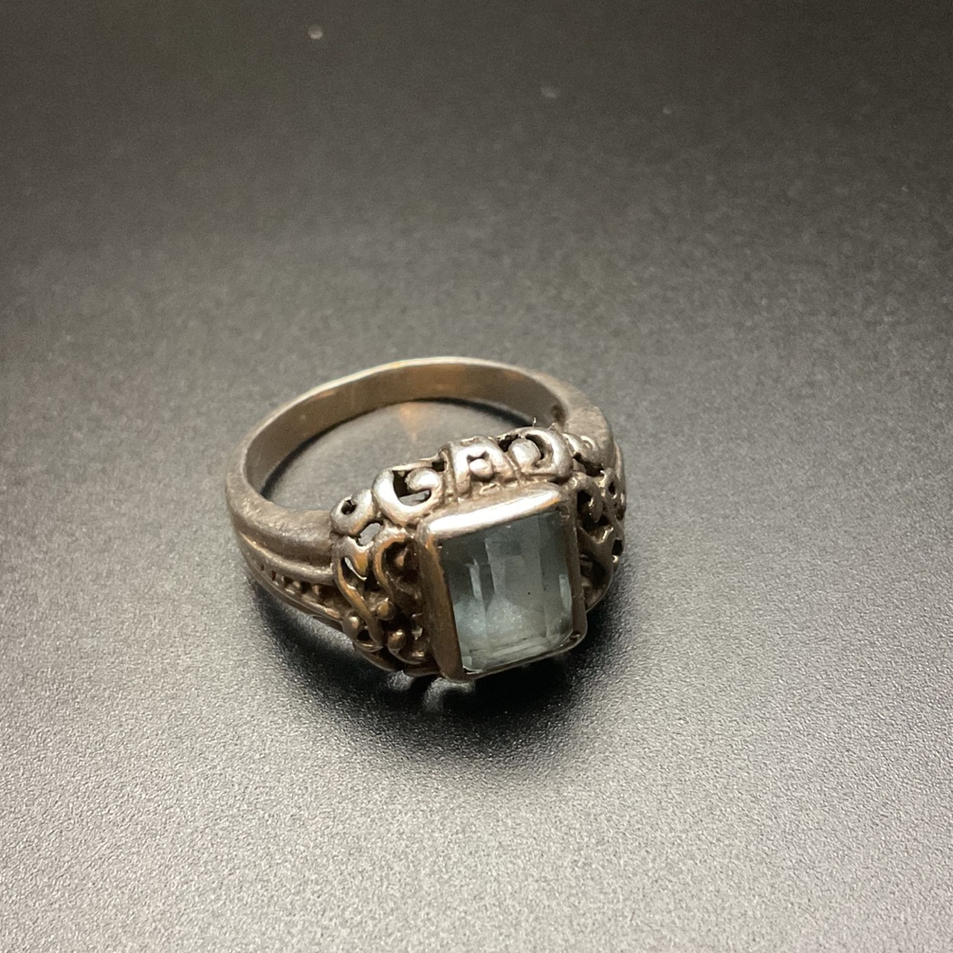 Vintage FAS 925 Sterling Silver Ring With Aqua Marine Stone,Size 7.5