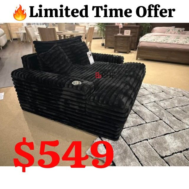 Black 2 Arm Chaise Sofa With USB Charger 64"W X 60"D X 30"H