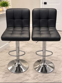 Set of 2 Black Tufted Adjustable Bar Stools