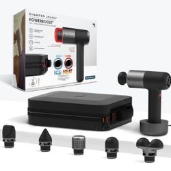 Sharper Image Deep Tissue Percussion Massage Gun, Powerboost Pro+ Hot & Cold Rechargeable Handheld Massager, 6 Adjustable Speeds, 6 Attachment Heads &