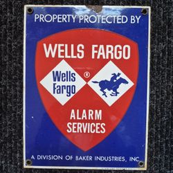 Wells Fargo Alarm Services Porcelain Sign 