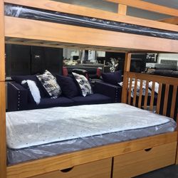 Twin/twin BunkBed W/ Mattress 2 Drawers 