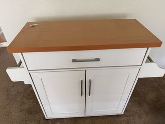 White Kitchen Island Cart with Wood Top