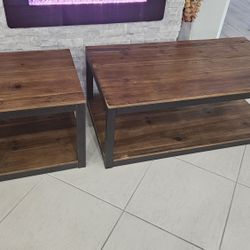 Farmhouse Real Reclaimed Wood Coffee Table and end table Living Room, Rustic Accent Cocktail Table, Vintage Industrial Metal Frame