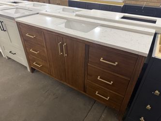 60 in. Solid Wood Vanity with Quartz Top & Sink for $1400