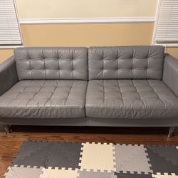 Modern Gray Leather Sofa - Excellent Condition